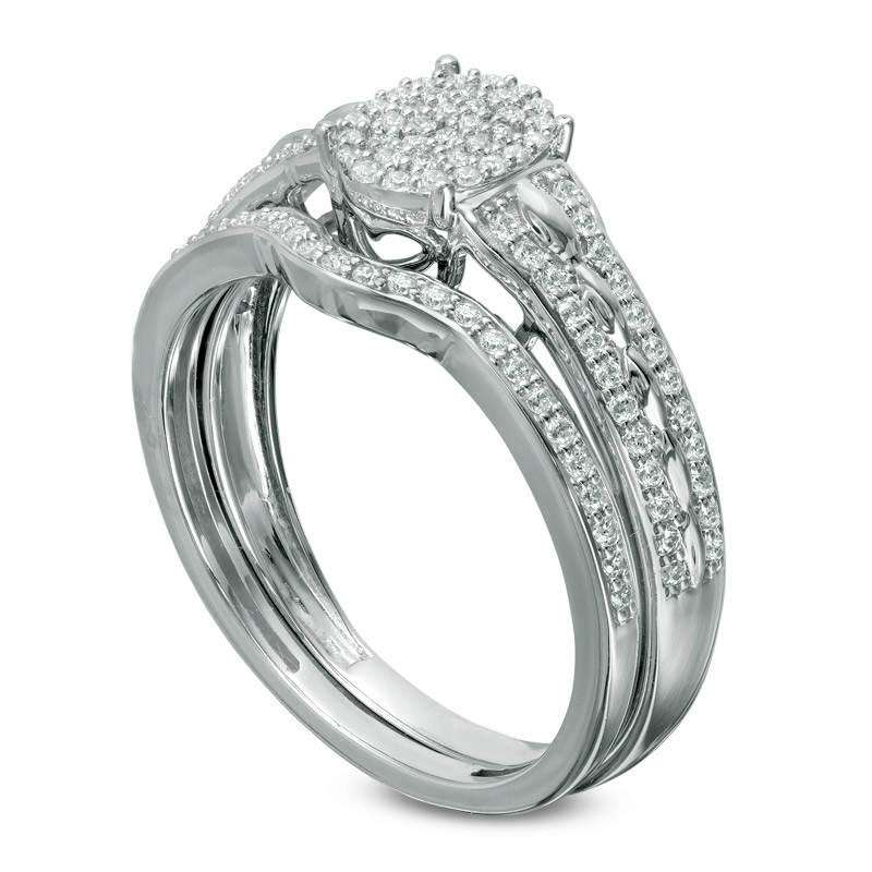 0.33 CT. T.W. Composite Natural Diamond Oval Bridal Engagement Ring Set in Solid 10K White Gold