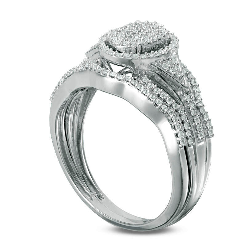 0.33 CT. T.W. Composite Natural Diamond Oval Frame Bridal Engagement Ring Set in Solid 10K White Gold