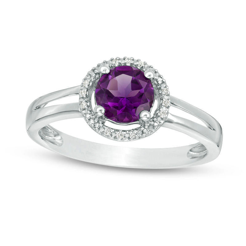 5.7mm Amethyst and Natural Diamond Accent Frame Split Shank Ring in Sterling Silver