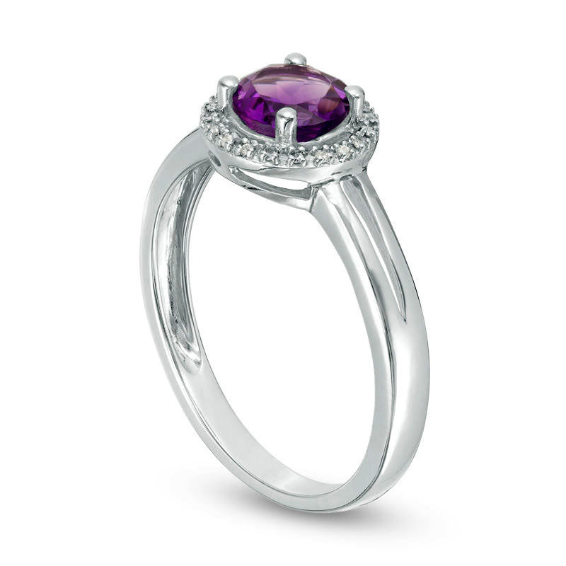 5.7mm Amethyst and Natural Diamond Accent Frame Split Shank Ring in Sterling Silver