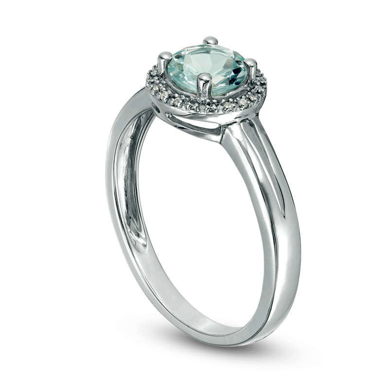 5.7mm Aquamarine and Natural Diamond Accent Frame Split Shank Ring in Sterling Silver