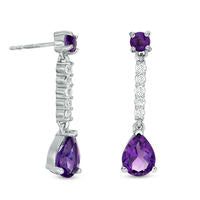 Pear-Shaped Amethyst and Lab-Created White Sapphire Drop Earrings in Sterling Silver