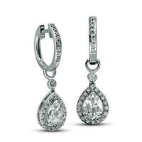 Pear-Shaped Lab-Created White Sapphire and 0.2 CT. T.W. Diamond Frame Drop Earrings in Sterling Silver