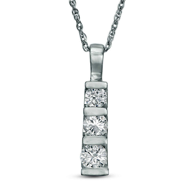 0.5 CT. T.W. Natural Diamond Three Stone Linear Drop Pendant in 10K White Gold