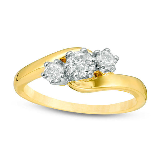 0.50 CT. T.W. Natural Diamond Three Stone Bypass Ring in Solid 10K Yellow Gold