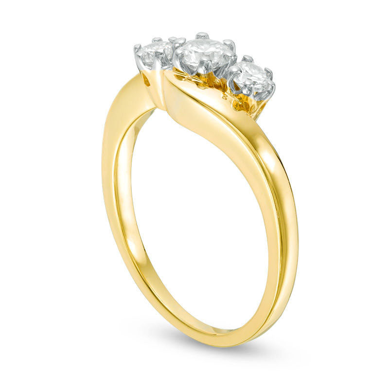 0.50 CT. T.W. Natural Diamond Three Stone Bypass Ring in Solid 10K Yellow Gold