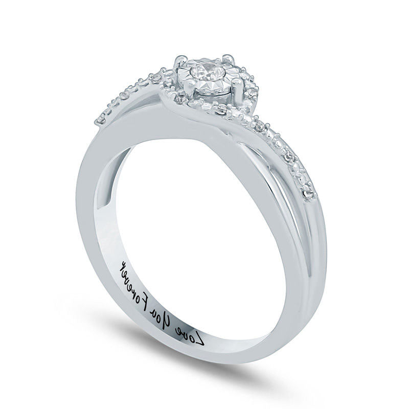 0.10 CT. T.W. Natural Diamond Swirl Bypass Triple Row Split Shank Promise Ring in Sterling Silver (1-18 Characters)