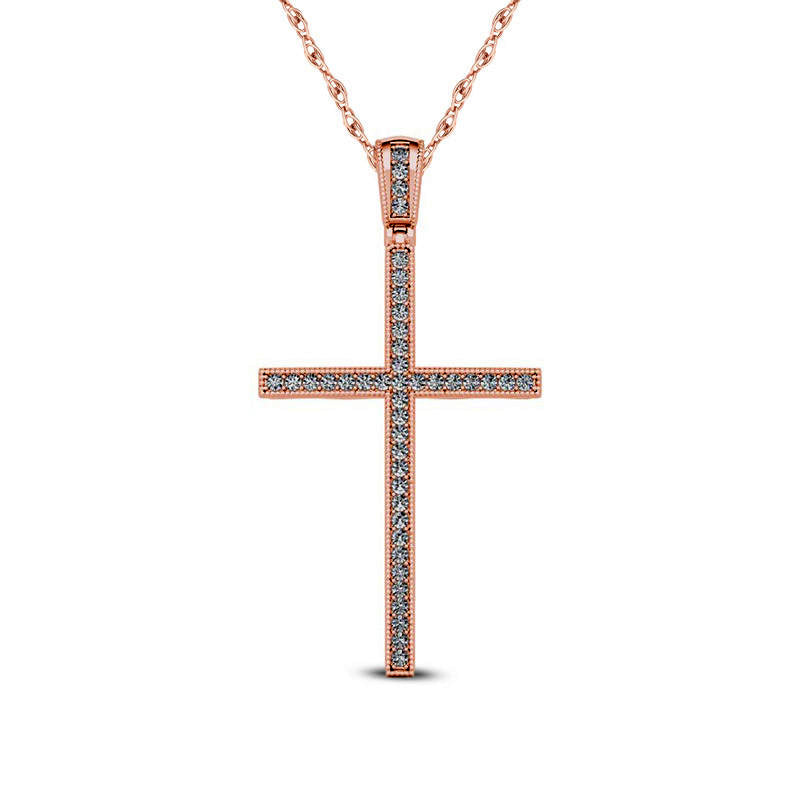 0.13 CT. T.W. Natural Diamond Antique Vintage-Style Cross Pendant in 10K Rose Gold