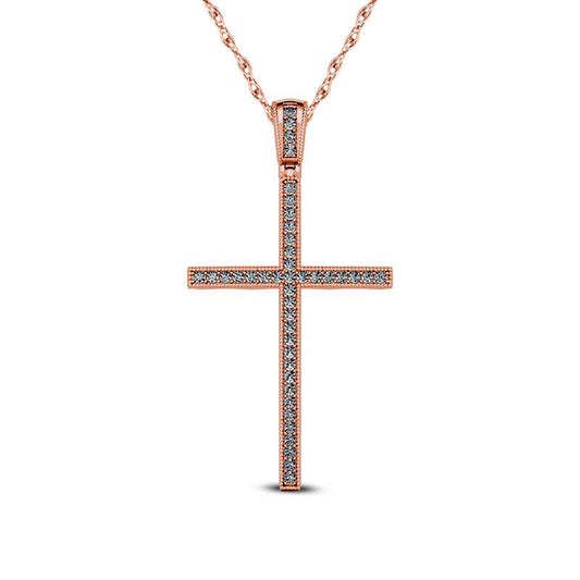 0.13 CT. T.W. Natural Diamond Antique Vintage-Style Cross Pendant in 10K Rose Gold