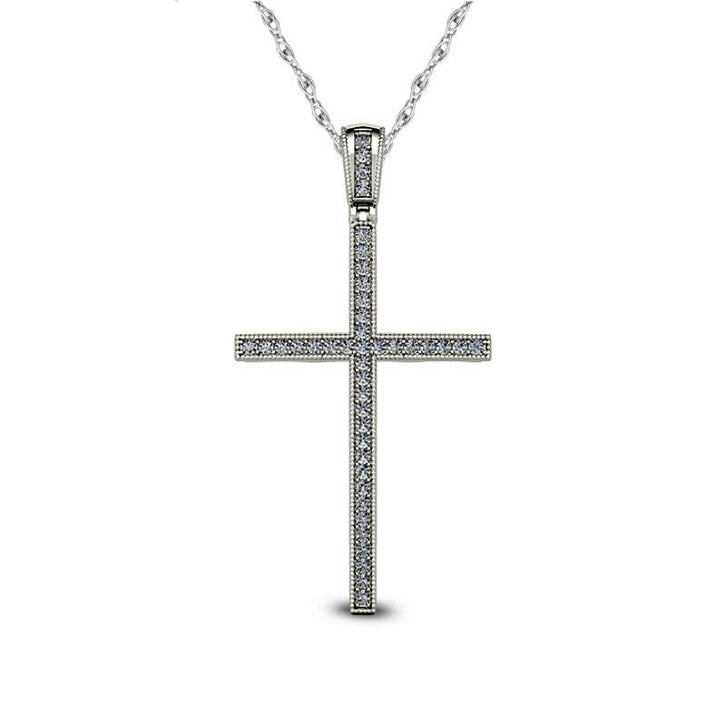 0.13 CT. T.W. Natural Diamond Antique Vintage-Style Cross Pendant in 10K White Gold