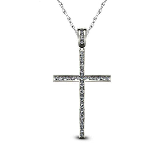 0.13 CT. T.W. Natural Diamond Antique Vintage-Style Cross Pendant in 10K White Gold