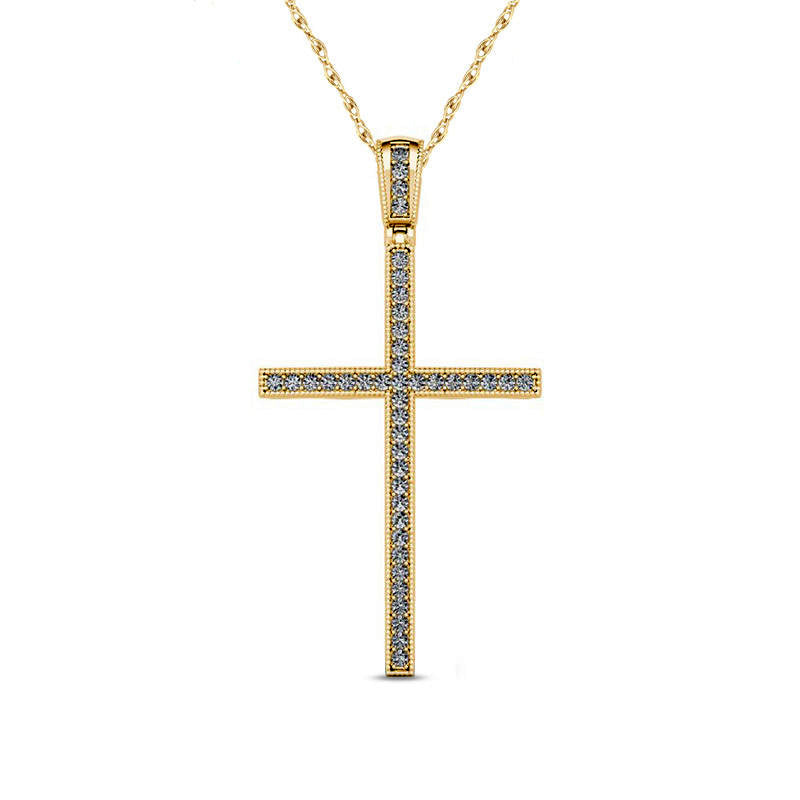 0.13 CT. T.W. Natural Diamond Antique Vintage-Style Cross Pendant in 10K Yellow Gold