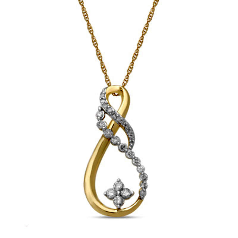 0.25 CT. T.W. Natural Diamond Twist Teardrop Flower Pendant in 10K Yellow Gold