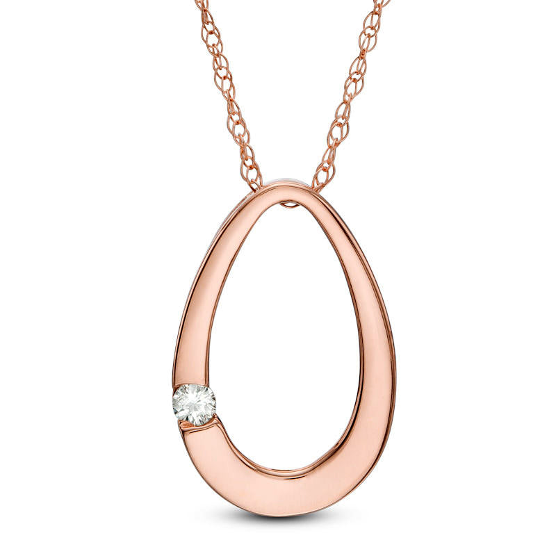 Natural Clarity Enhanced Accent Solitaire Oval Pendant in 10K Rose Gold