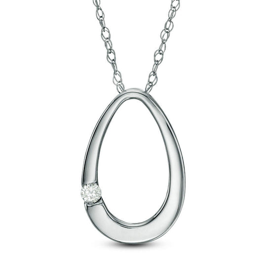 Natural Clarity Enhanced Accent Solitaire Oval Pendant in 10K White Gold