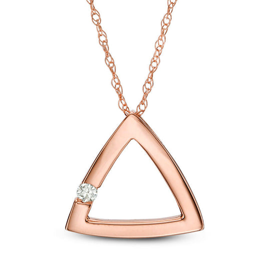 Natural Clarity Enhanced Accent Solitaire Triangle Pendant in 10K Rose Gold