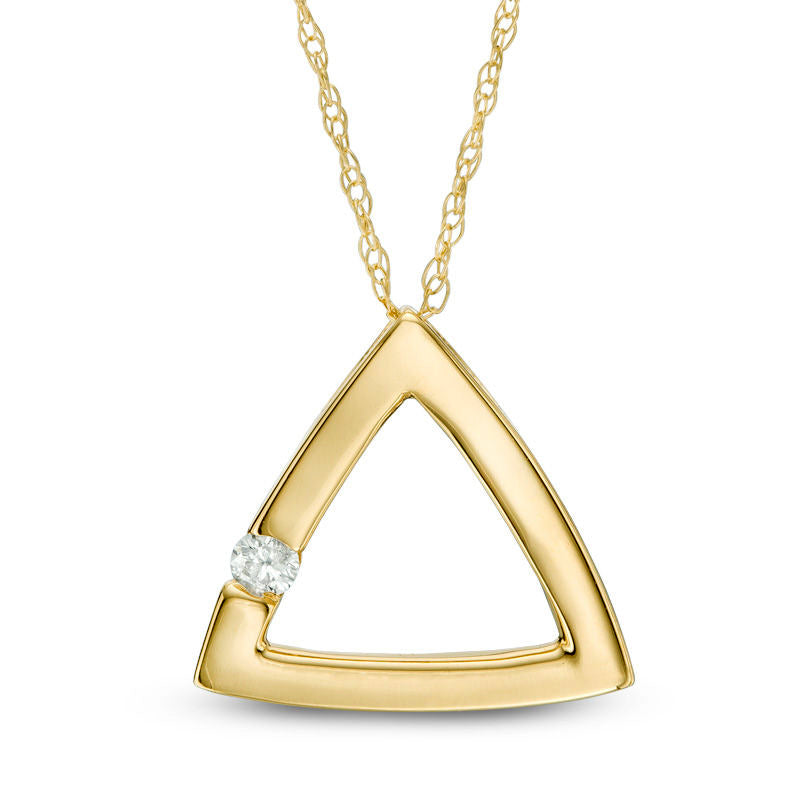 Natural Clarity Enhanced Accent Solitaire Triangle Pendant in 10K Yellow Gold