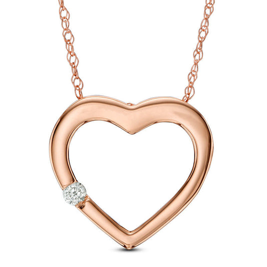 Natural Clarity Enhanced Accent Solitaire Heart Pendant in 10K Rose Gold