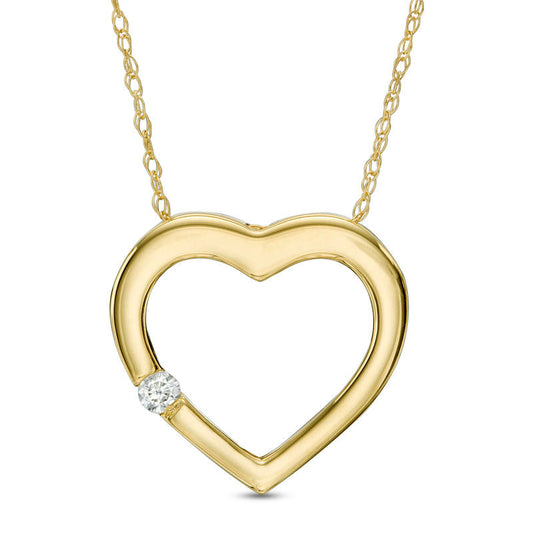 Natural Clarity Enhanced Accent Solitaire Heart Pendant in 10K Yellow Gold