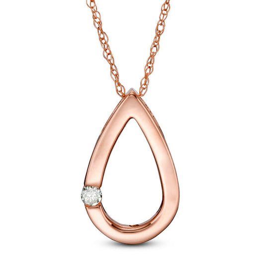 Natural Clarity Enhanced Accent Solitaire Teardrop Pendant in 10K Rose Gold