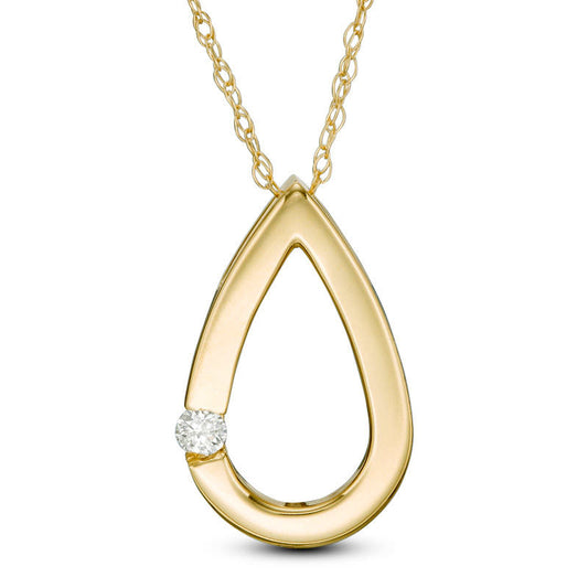 Natural Clarity Enhanced Accent Solitaire Teardrop Pendant in 10K Yellow Gold