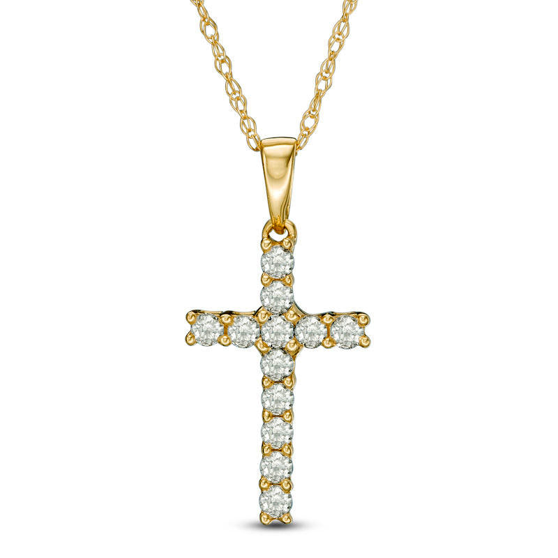 0.25 CT. T.W. Natural Diamond Cross Pendant in 10K Yellow Gold