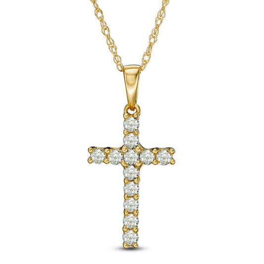 0.25 CT. T.W. Natural Diamond Cross Pendant in 10K Yellow Gold