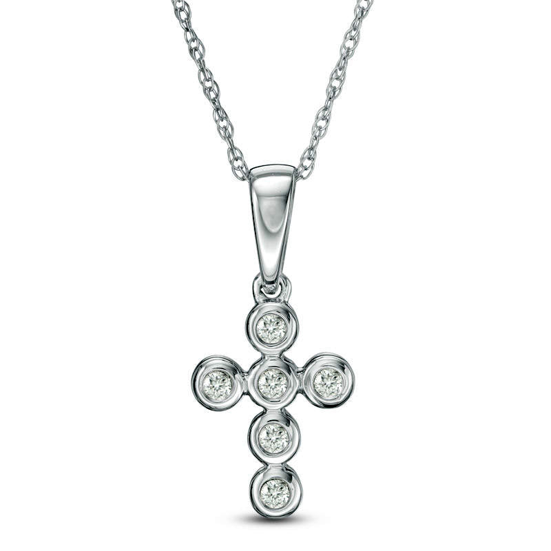 Natural Diamond Accent Six Stone Cross Pendant in 10K White Gold