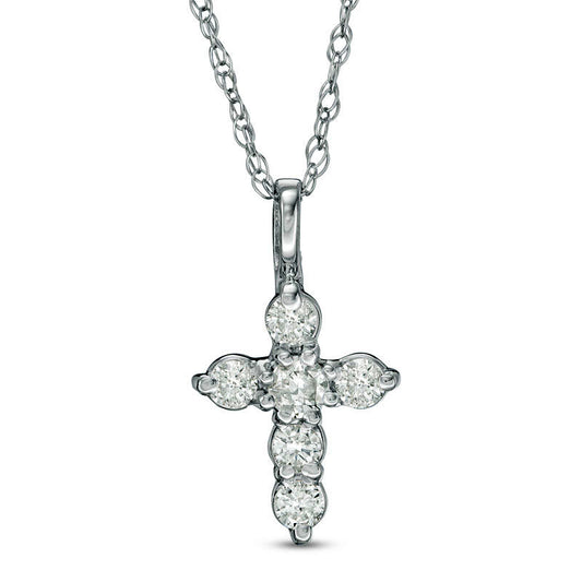 0.2 CT. T. W. Natural Diamond Six Stone Cross Pendant in 10K White Gold