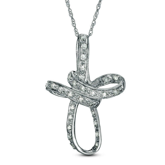 0.2 CT. T.W. Natural Diamond Twist Loop Cross Pendant in 10K White Gold