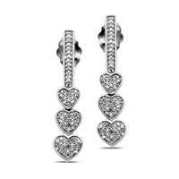 0.17 CT. T.W. Diamond Three Heart Drop Earrings in Sterling Silver