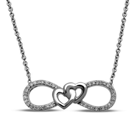 0.1 CT. T.W. Natural Diamond Interlocking Hearts and Infinity Necklace in Sterling Silver