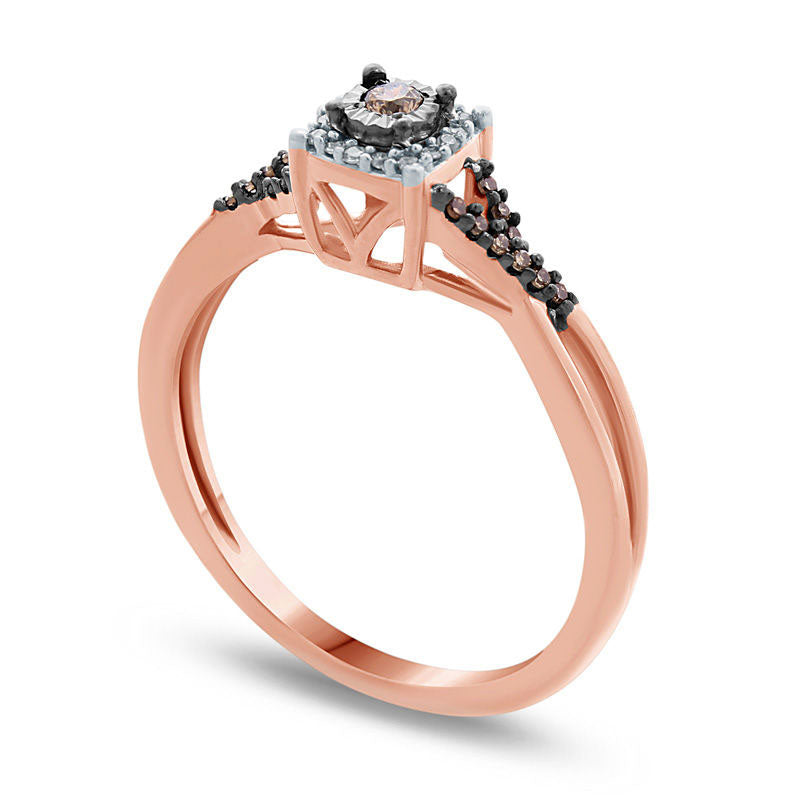 0.10 CT. T.W. Champagne and White Natural Diamond Frame Twist Shank Promise Ring in Solid 10K Rose Gold