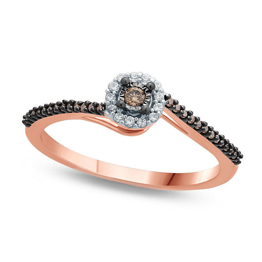 0.17 CT. T.W. Champagne and White Natural Diamond Frame Bypass Promise Ring in Solid 10K Rose Gold