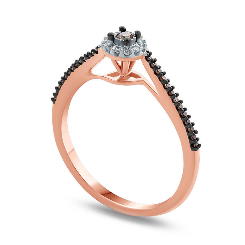 0.17 CT. T.W. Champagne and White Natural Diamond Frame Bypass Promise Ring in Solid 10K Rose Gold