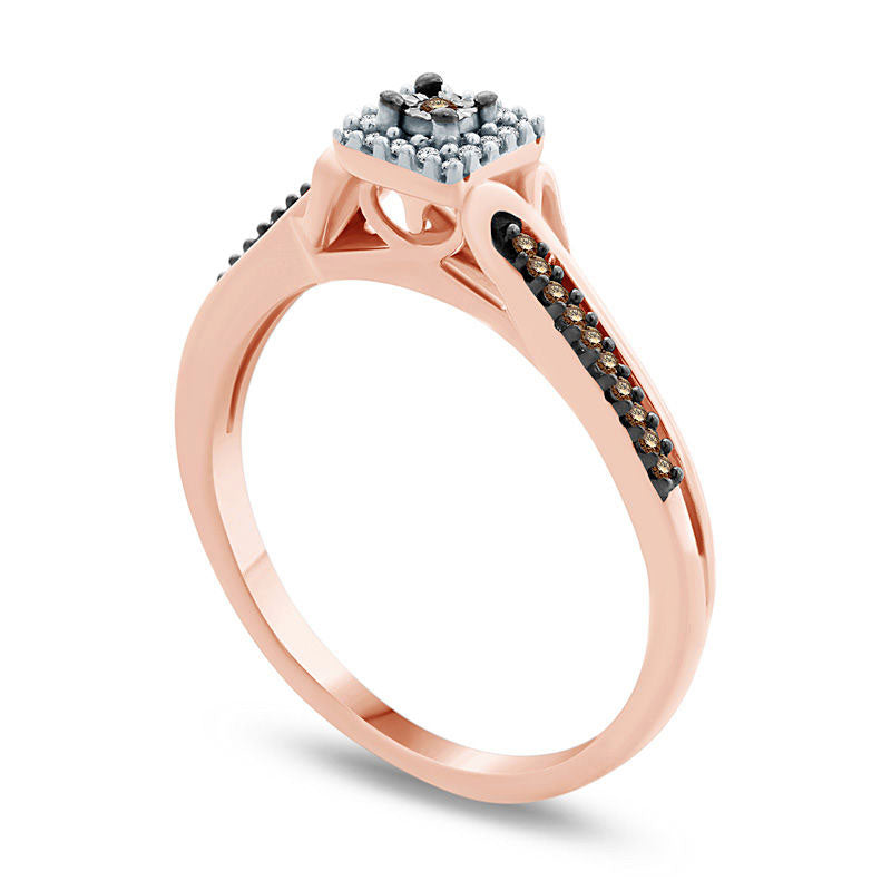 0.10 CT. T.W. Champagne and White Natural Diamond Square Frame Promise Ring in Solid 10K Rose Gold