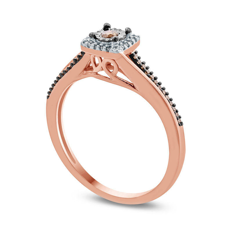 0.17 CT. T.W. Champagne and White Natural Diamond Square Frame Bypass Promise Ring in Solid 10K Rose Gold