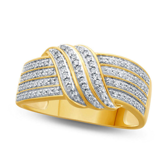 0.33 CT. T.W. Natural Diamond Multi-Row Crossover Ring in Solid 10K Yellow Gold