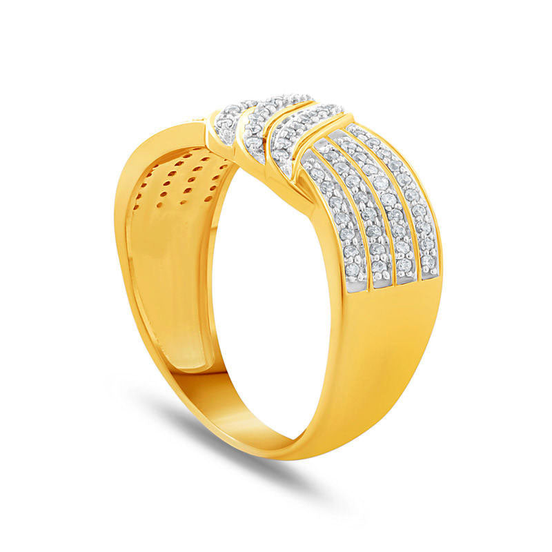 0.33 CT. T.W. Natural Diamond Multi-Row Crossover Ring in Solid 10K Yellow Gold