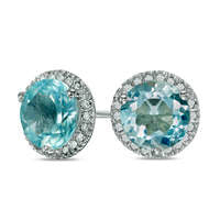 Blue Topaz and 0.1 CT. T.W. Diamond Frame Stud Earrings in Sterling Silver