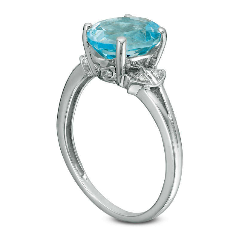 Oval Blue Topaz and Natural Diamond Accent Collar Ring in Sterling Silver