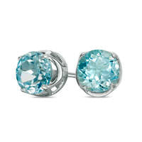 8.0mm Blue Topaz Solitaire Stud Earrings in Sterling Silver