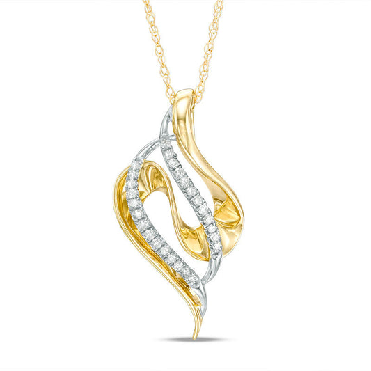 0.1 CT. T.W. Natural Diamond Open Curved Flame Pendant in 10K Two-Tone Gold