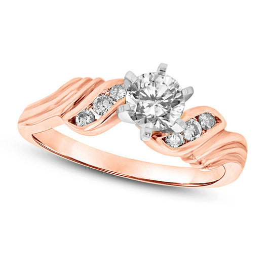 0.50 CT. T.W. Natural Diamond Collar Engagement Ring in Solid 14K Rose Gold (I/SI2)