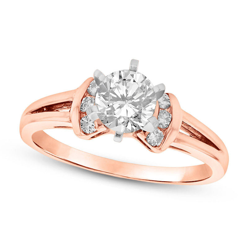 0.50 CT. T.W. Natural Diamond Collar Split Shank Engagement Ring in Solid 14K Rose Gold (I/SI2)