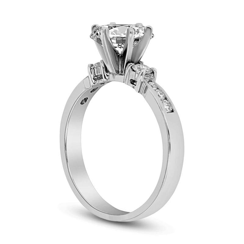 0.63 CT. T.W. Natural Diamond Three Stone Engagement Ring in Solid 14K White Gold (I/SI2)