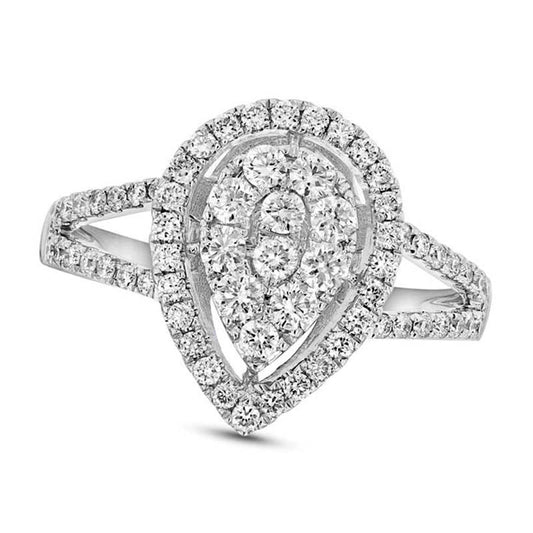 0.75 CT. T.W. Composite Natural Diamond Pear-Shaped Frame Split Shank Engagement Ring in Solid 18K White Gold (H/SI2)