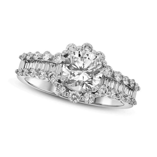 1.5 CT. T.W. Natural Diamond Frame Engagement Ring in Solid 18K White Gold (I/SI2)