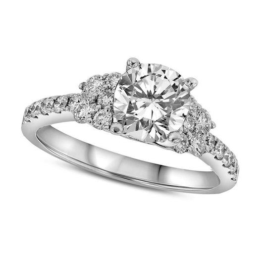 1.5 CT. T.W. Natural Diamond Side Clusters Engagement Ring in Solid 18K White Gold (I/SI2)