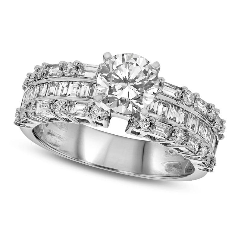 2.0 CT. T.W. Natural Diamond Three Row Engagement Ring in Solid 18K White Gold (I/SI2)